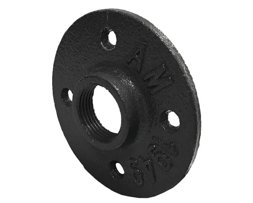 Svart smidesjärnsfläns med gänga och fyra fästhål