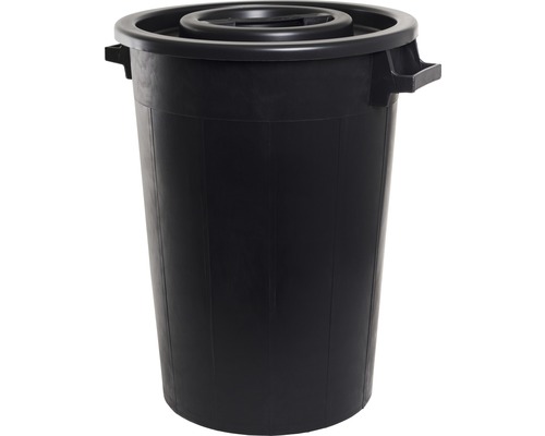 Svart plasttunna med lock och handtag