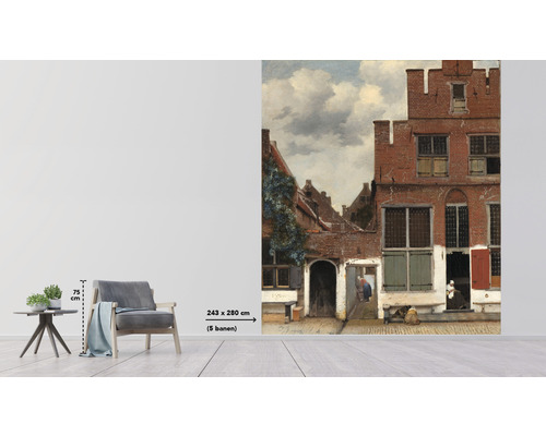 Väggbild med en historisk gatuscen, storlek 243 x 280 cm