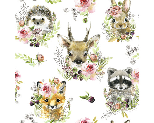 Mönster med akvarellteckningar av djur med blomsterdekorationer