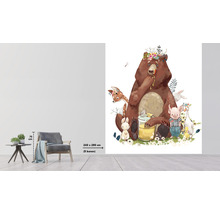 Fototapet med en björn, ett rådjur, en hare, en gris och en gås med blommor på huvudet