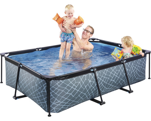 Rektangulär ram pool med barn i vattnet