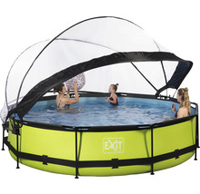 Rund pool med lock och lekande personer