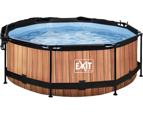Pool EXIT WoodPool Ø244x76cm inkl. filterpump & soltak träutseende