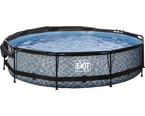 Pool EXIT StonePool Ø360x76cm inkl. filterpump & soltak stenutseende Pool EXIT StonePool Ø360x76cm inkl. filterpump & soltak stenutseende