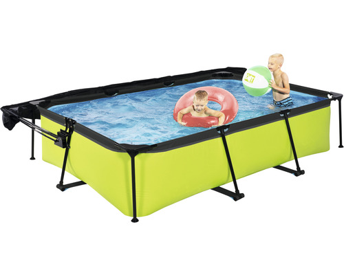 Rektangulär ram pool med barn och pooltillbehör