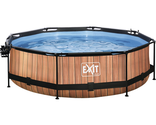 Pool EXIT WoodPool Ø300x76cm inkl. filterpump, överdrag & solskydd träutseende