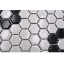 Sexkantig mosaikplatta, svart och vit
