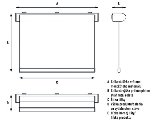Teknisk ritning av en rullgardin med mått