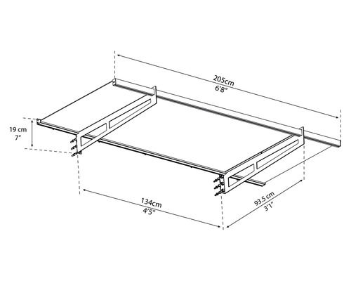 Teknisk ritning av en hylla med dimensioner