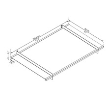 Schema över sängram med måtten 150,5 cm x 94 cm och en höjd av 14 cm.
