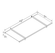 Teknisk ritning av en sängram som mäter 205,5 cm lång, 94 cm bred och 14 cm hög