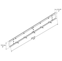 Teknisk ritning av en 205 centimeter lång hylla med fästhål.