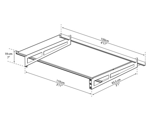 Teknisk ritning av en sänglåda med mått