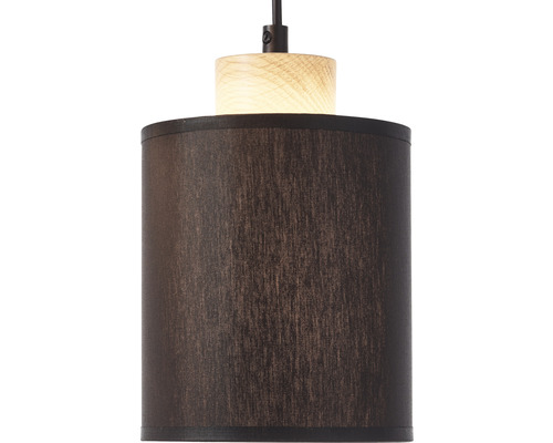 Hänglampa med textilskärm och träelement