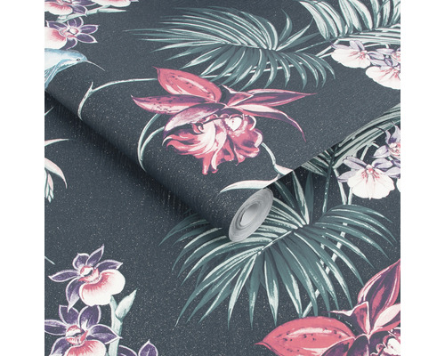 Rulle blommig mönstrad tapet med blad