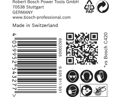 Information om Robert Bosch Power Tools, streckkod, QR-kod, pappersförpackningsidentifiering, säkerhetsåtgärder
