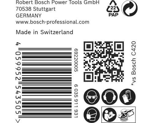 Information om Robert Bosch Power Tools, streckkod, QR-kod och säkerhetsinstruktioner
