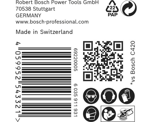 Information om Robert Bosch Power Tools GmbH, streckkod, QR-kod och säkerhetsanvisningar