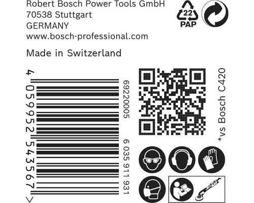 Information om Robert Bosch Power Tools, streckkod, QR-kod och säkerhetsanvisningar