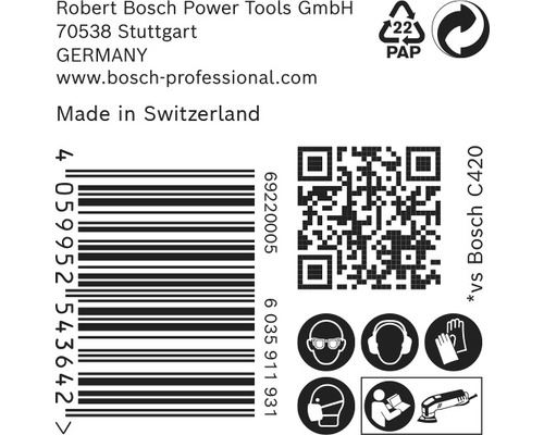 Information om Robert Bosch Power Tools GmbH, streckkod, QR-kod och säkerhetsanvisningar