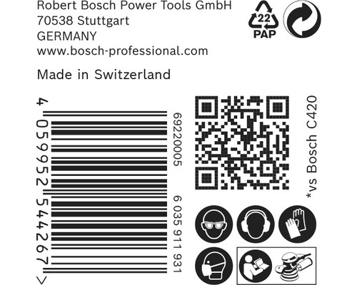 Information om Robert Bosch Power Tools, streckkod, QR-kod och säkerhetsanvisningar