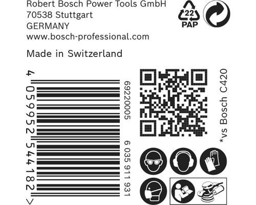 Information om Robert Bosch Power Tools, streckkod, QR-kod och säkerhetsinstruktioner