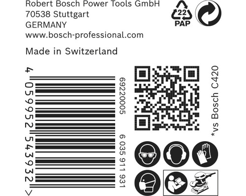 Information om Robert Bosch Power Tools, streckkod, QR-kod och säkerhetssymboler