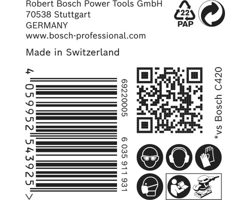 Information om Robert Bosch Power Tools, streckkod, QR-kod och säkerhetsinstruktioner