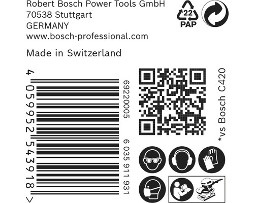 Information om Robert Bosch Power Tools GmbH, streckkod, QR-kod och säkerhetsanvisningar