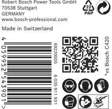 Information om Robert Bosch Power Tools, streckkod, pappersåtervinningssymbol, QR-kod och säkerhetsanvisningar