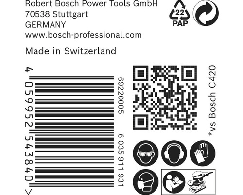 Information om Robert Bosch Power Tools GmbH, streckkod, QR-kod och säkerhetsinstruktioner
