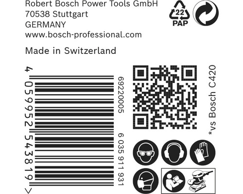 Information om Robert Bosch Power Tools GmbH, streckkod, återvinningsinformation, QR-kod och säkerhetsanvisningar