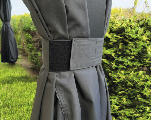 Grå paviljonggardin med kardborreband för fastsättning