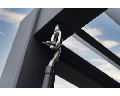 Detaljbild av ett hängmattefäste på en ram