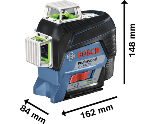 Bosch GLL 3-80 CG Professional linjelaser med dimensioner