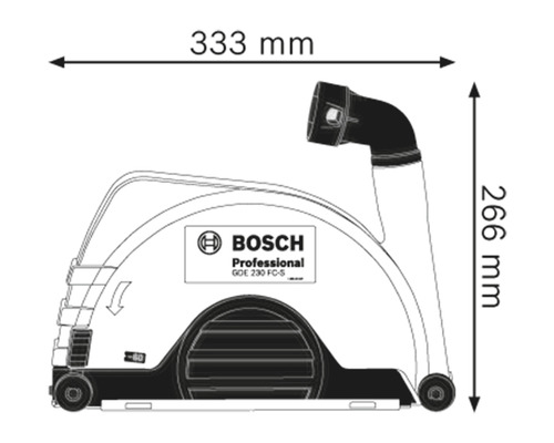 Bosch GOE 230 FC-S Professional dammskydd med måtten 333 mm bredd och 266 mm höjd.