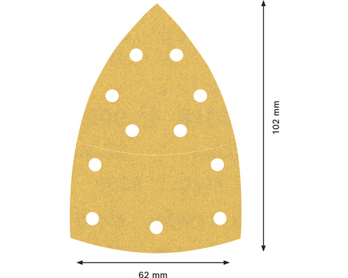 Triangulärt sandpapper med måtten 102 x 62 millimeter