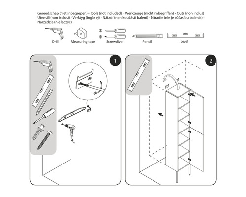 Monteringsanvisning för en möbel, verktyg ingår inte