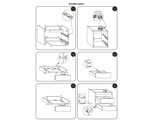 Bild av monteringsanvisningarna för ett skåp med lådor
