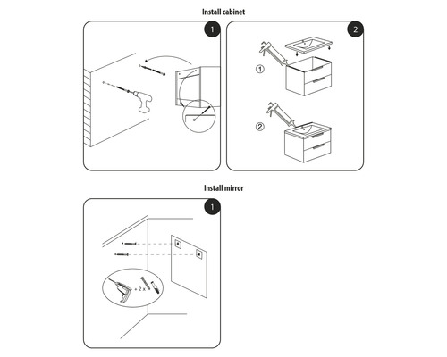 Instruktioner för installation av tvättställsskåp och spegel