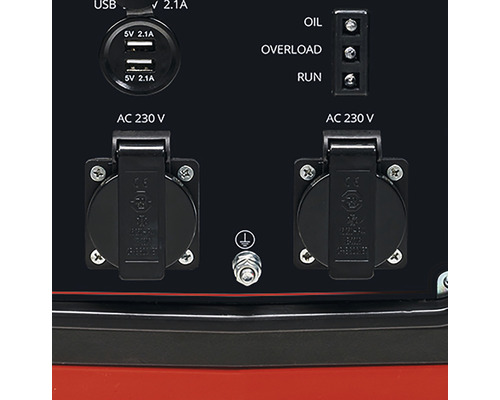 Anslutningar på en generator med 230 V uttag och USB-anslutningar