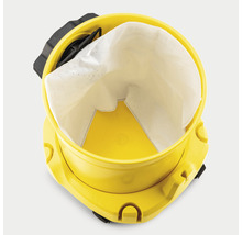 Gul dammsugare med filterpåse uppifrån