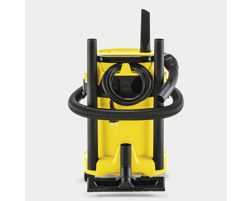 Gul universaldammsugare med tillbehör och slang