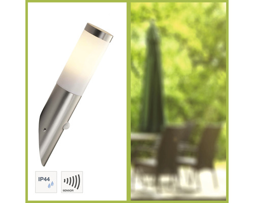 Utomhuslampa i rostfritt stål med sensor och IP44 skyddsklass