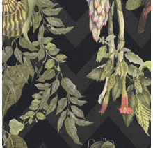Tapet med växt- och blommönster på en geometrisk bakgrund