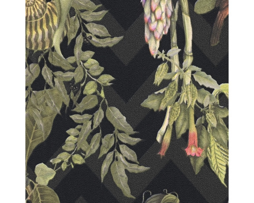 Tapet med växt- och blommönster på en geometrisk bakgrund