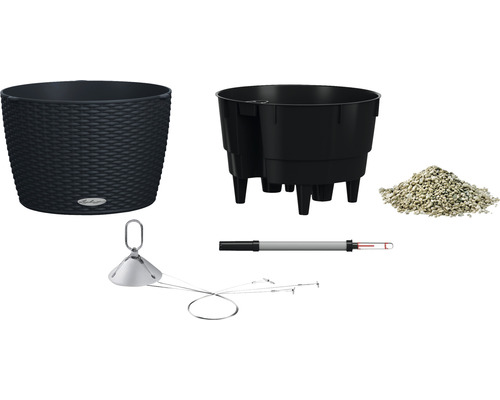 Blomkruka med bevattningssystem, vattennivåindikator och lecakulor