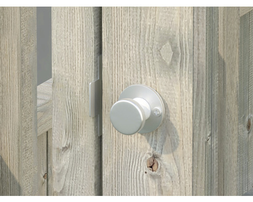 Detaljvy av en trädgårdsgrind med vridknäppning