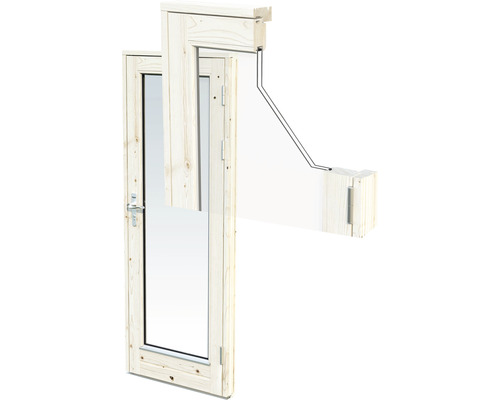 Träramdörr med fönster och beslag